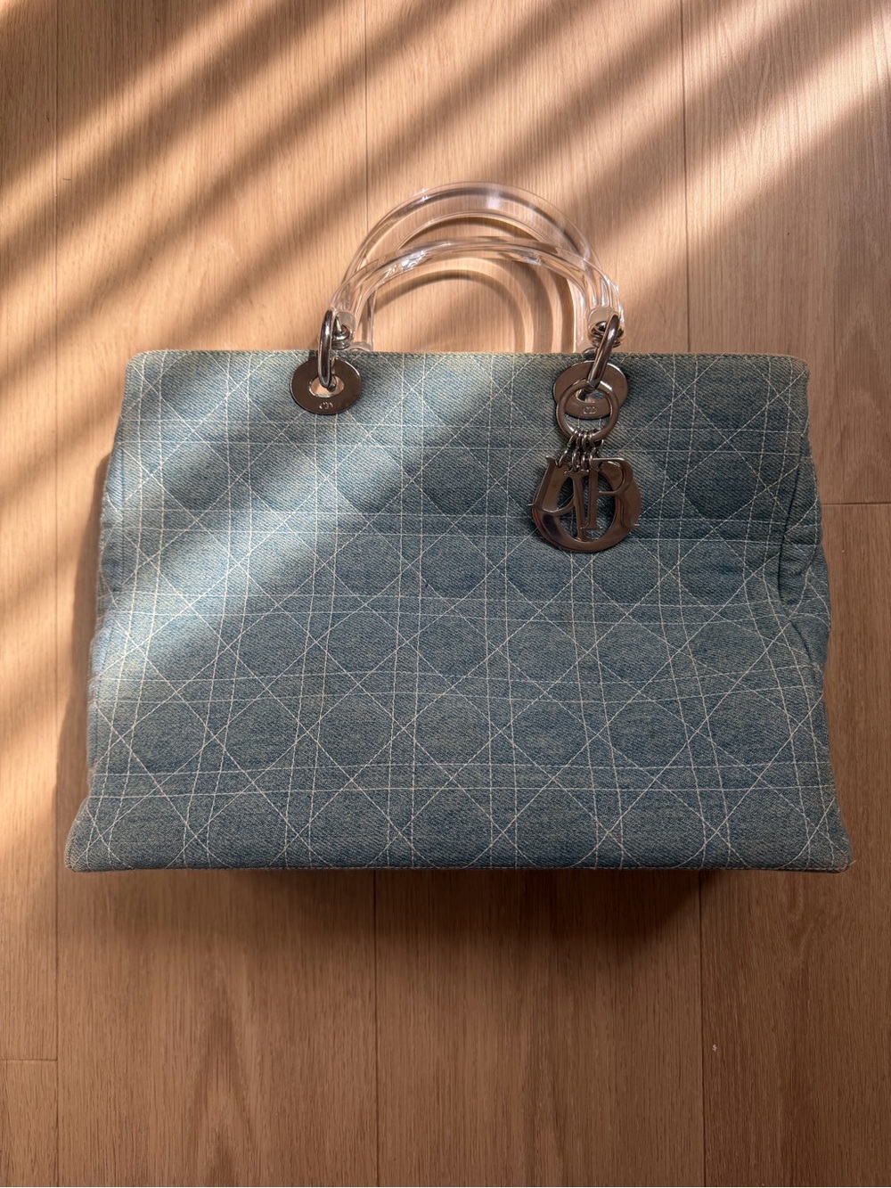 RARE Vintage Lady Dior Denim Bag w/ Clear Lucite Handles + Silver Hardware